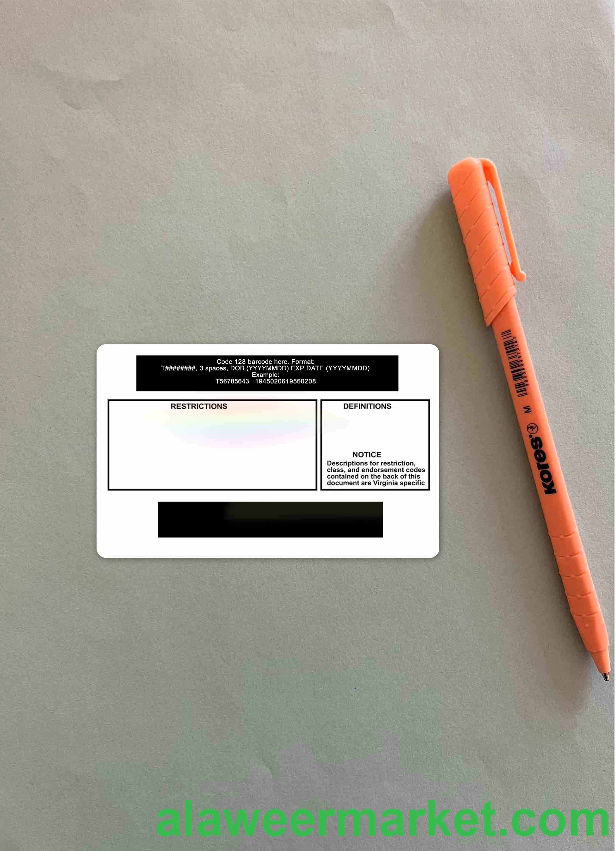 USA Virginia driving license under 21 photolook BACK